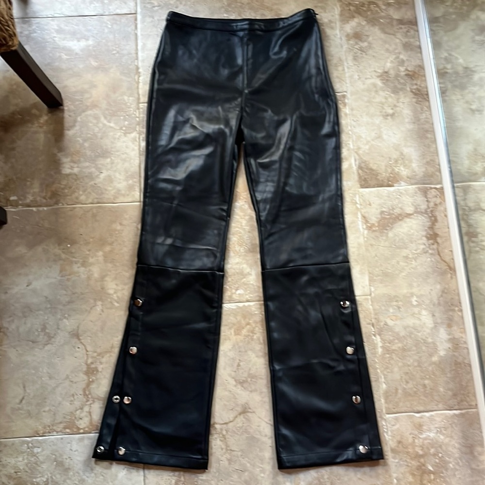 Revolve Line & Dot faux leather flare trousers
